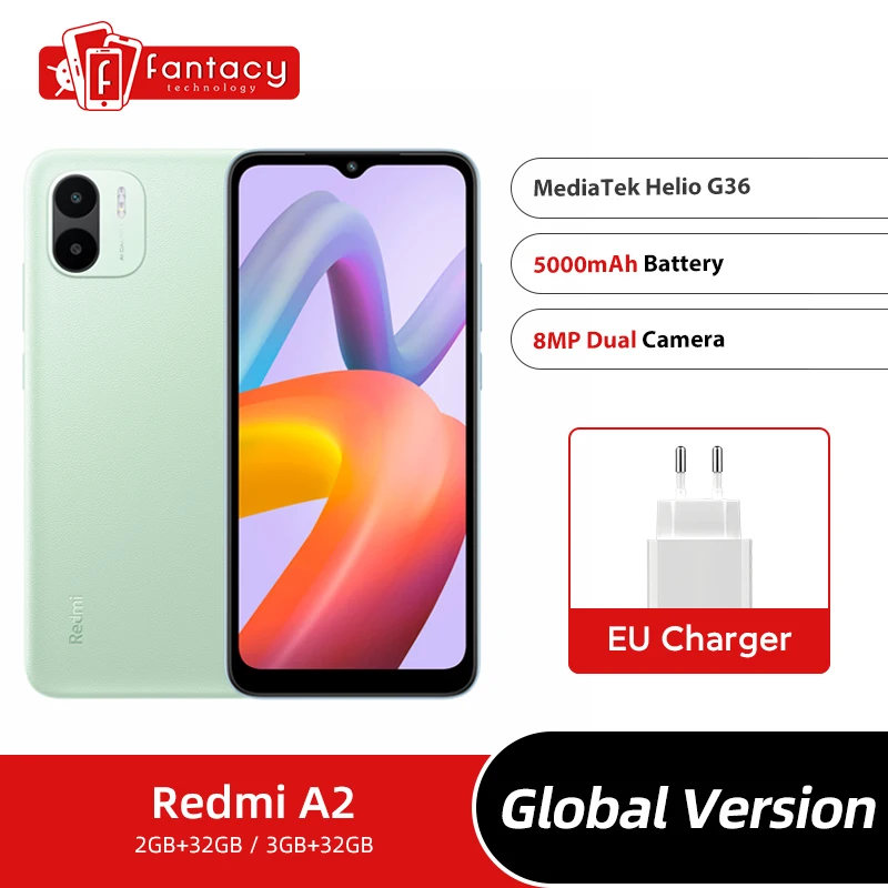 

Телефон Xiaomi Redmi A2 A 2 на Android, 2 ГБ + 32 ГБ, MTK Helio G36, большой экран 6,52 дюйма, аккумулятор 5000 мАч, двойная камера 8 МП