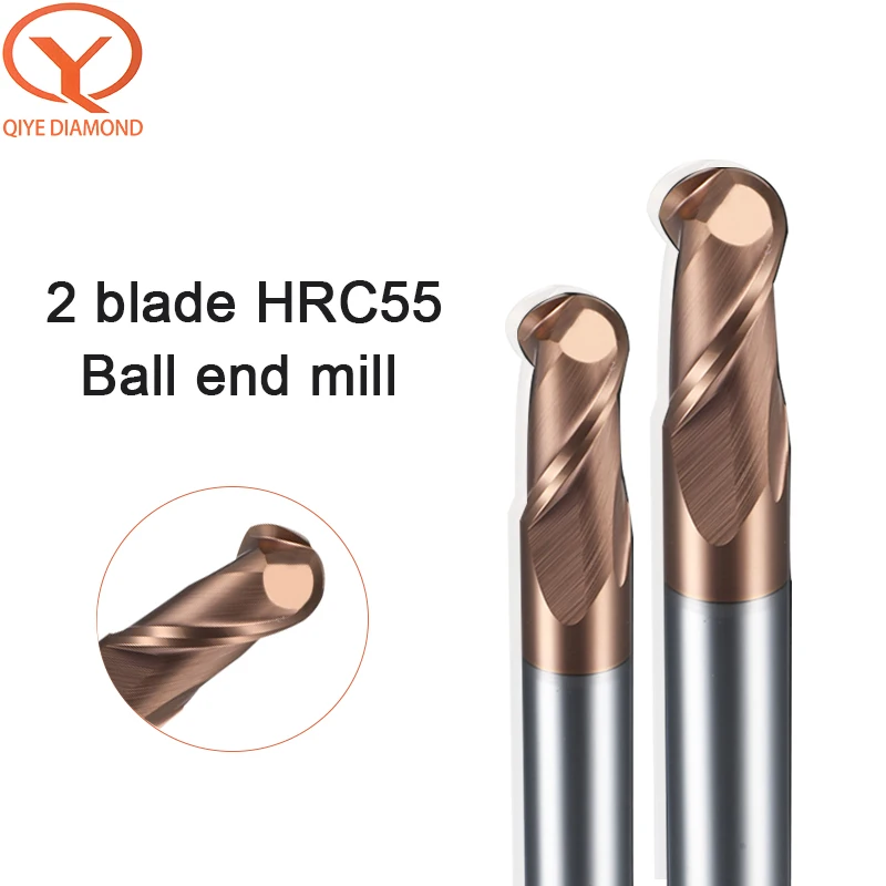 55 Degree Ball End Mill CNC Milling Cutter R1R2R3R4R5 Carbide Coated Tungsten Steel 2-blade |