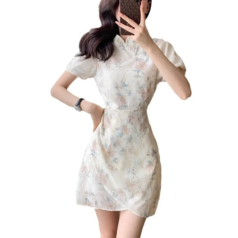 Новое летнее винтажное китайское платье во французском стиле длинное