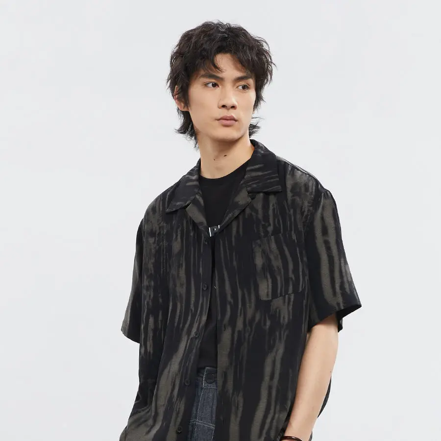 

2022 Summer New Light Luxury Fashion Tie-dye Retro Japanese Casual Short-sleeved Shirt Men Fashion Boutique Clothing SimpleStyle