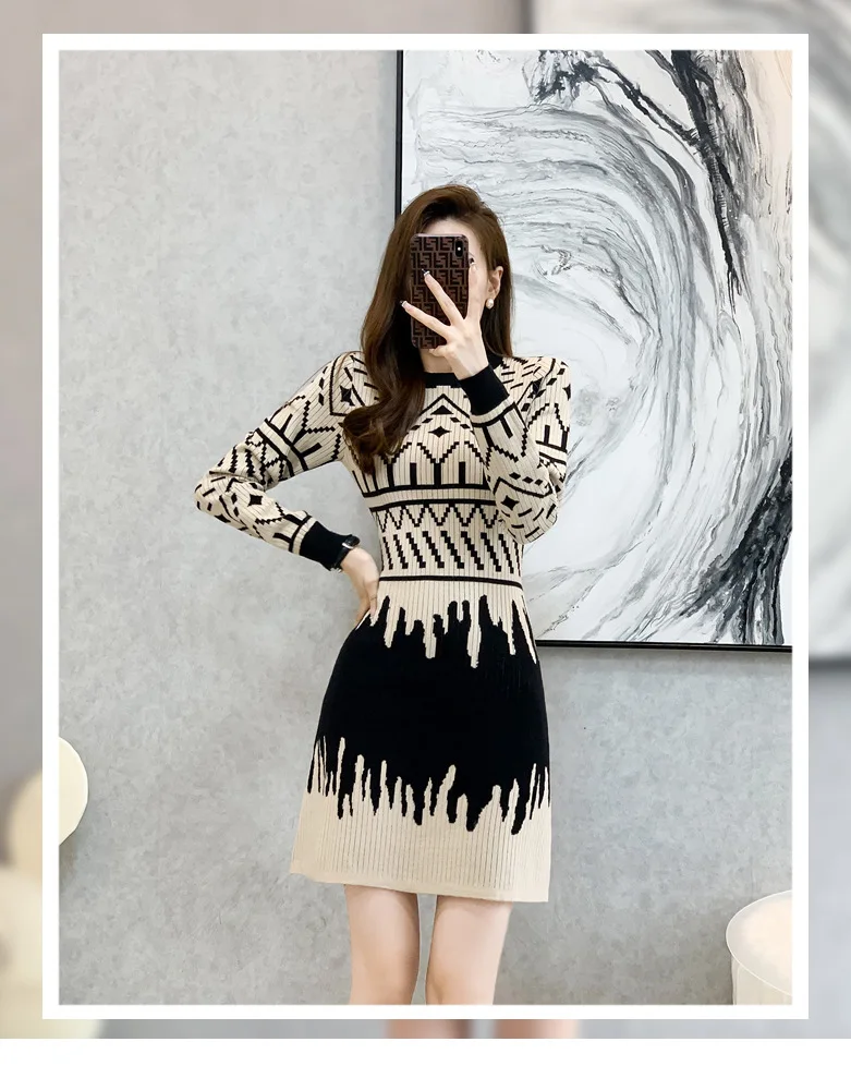 Xiaoxiangfeng платье женское 2024 осень и зима новый зарубежный стиль тонкая талия с