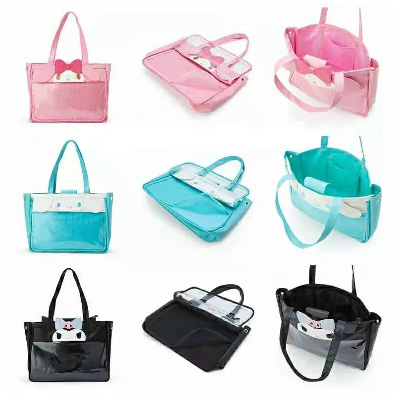 

Anime Cartoon Pu Cinnamoroll My Melody Kuromi Kawaii Transparent One Shoulder Portable Square Bag Zipper Opening Pain Bag Gift