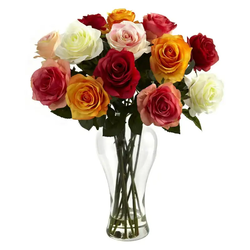 

Blooming Roses Artificial Flower Arrangement With Vase Fake plant Crochet bouquet Gender reveal decorations Engagement decoratio