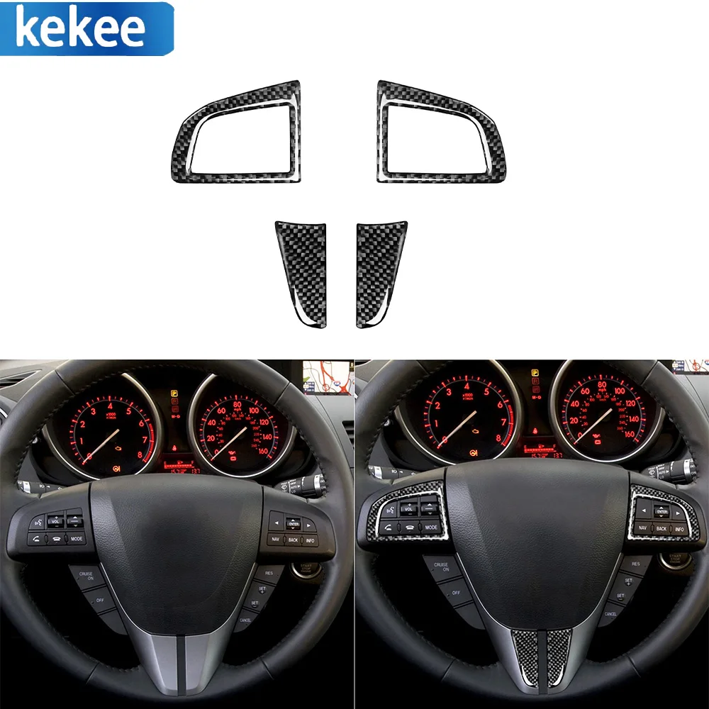 

For Mazda3 2010-2013 Real Carbon Fiber Decal Car Steering Wheel Panel Cover Frame Trim Decorative Accessory Sticker 4PCS