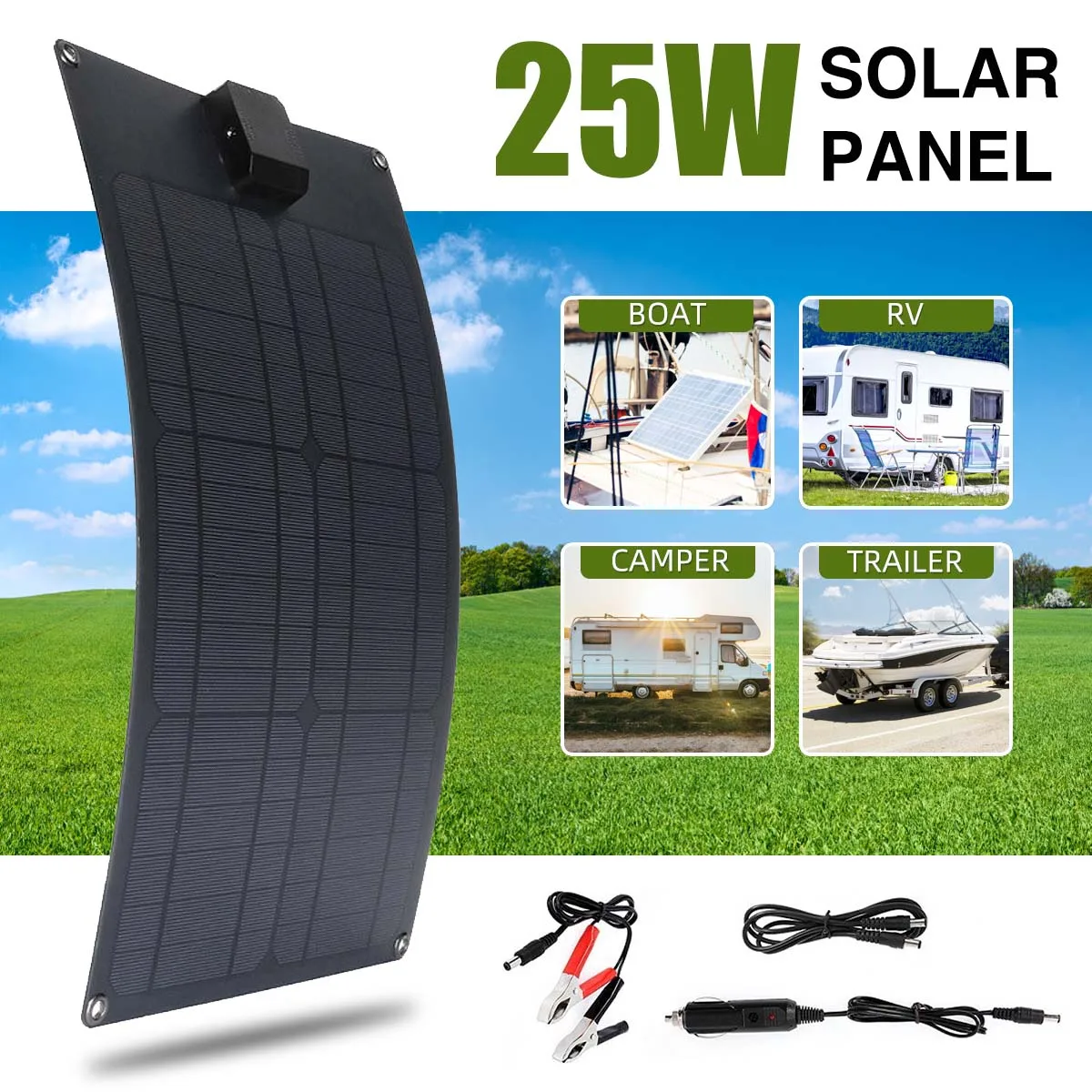 

25W Solar Panel Complete Kit 12V USB Power Portable Outdoor Polysilicon Solar Cell Camping Hiking Travel Phone Battery Charger