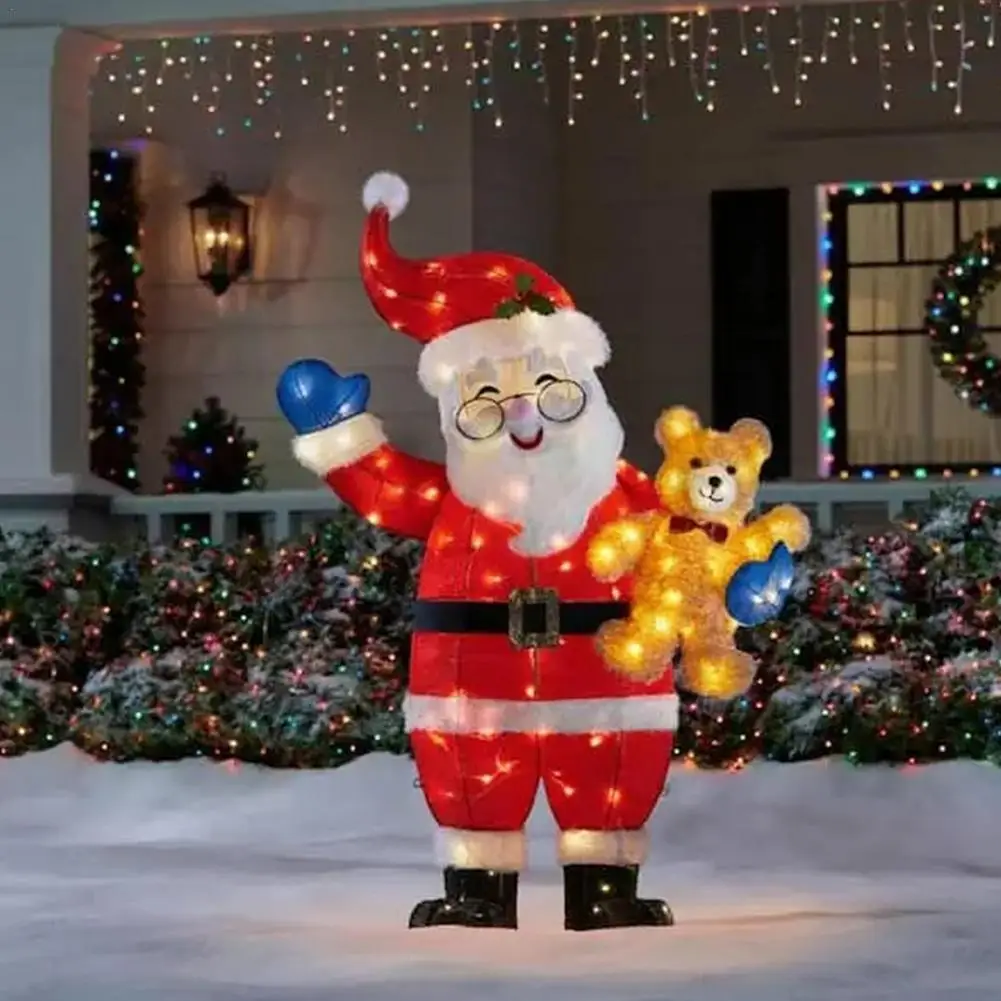 

Large Christmas Outdoor Decorations Santa Claus With Bear LED Light Outdoor Christmas Decoration for Home Garden New Year