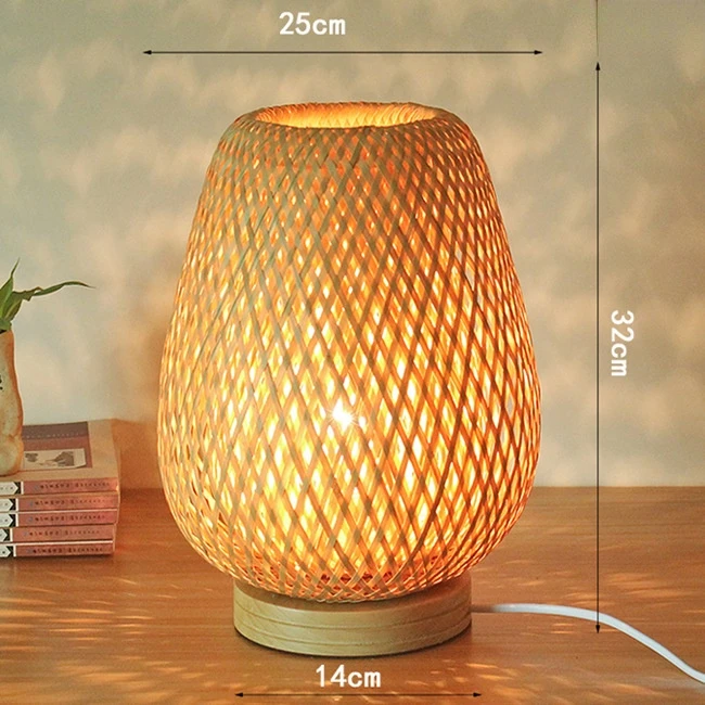 Vintage Bamboo Table Lamps Chinese Style Handmade Wooden Desk Lamp for Living Room Bedroom Decoration Creative E27 Beside Lamp