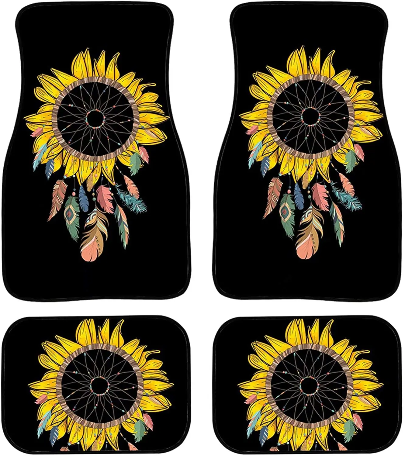 

Sunflower Dream Catcher Automotive Floor Mats Non-Slip Durable Rubber Car Mats All Weather Vehicle Protector Fit Most Car