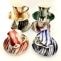 handmade set of 6 ceramic colorful marbling pattern coffee cups traditional turkish coffee set made in turkey
