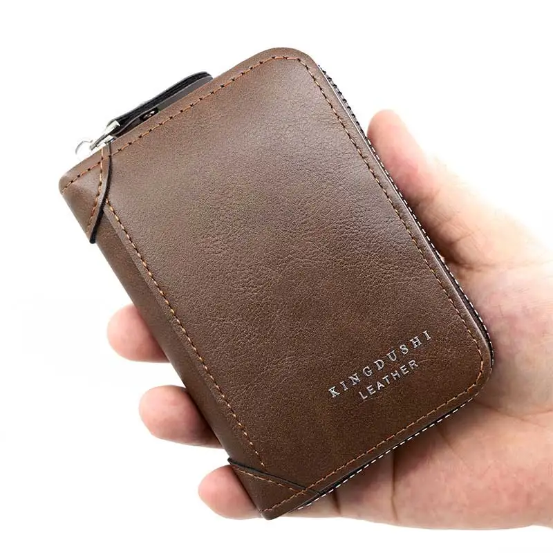 Men's Short Wallet Mini ID Card Holder Multi Card Slot Zipper Coin Purse Business Leather Money Bag PU Key Ring Soft Clip 2023