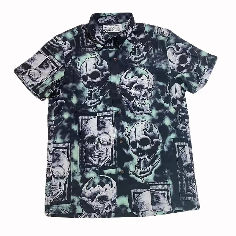 

luxurious New 2023 Men Skull WACKO MARIA BOB MARLEY Fashion cotton Casual Shirts Shirt high Pocket Short-sleeves S 2XL #C7