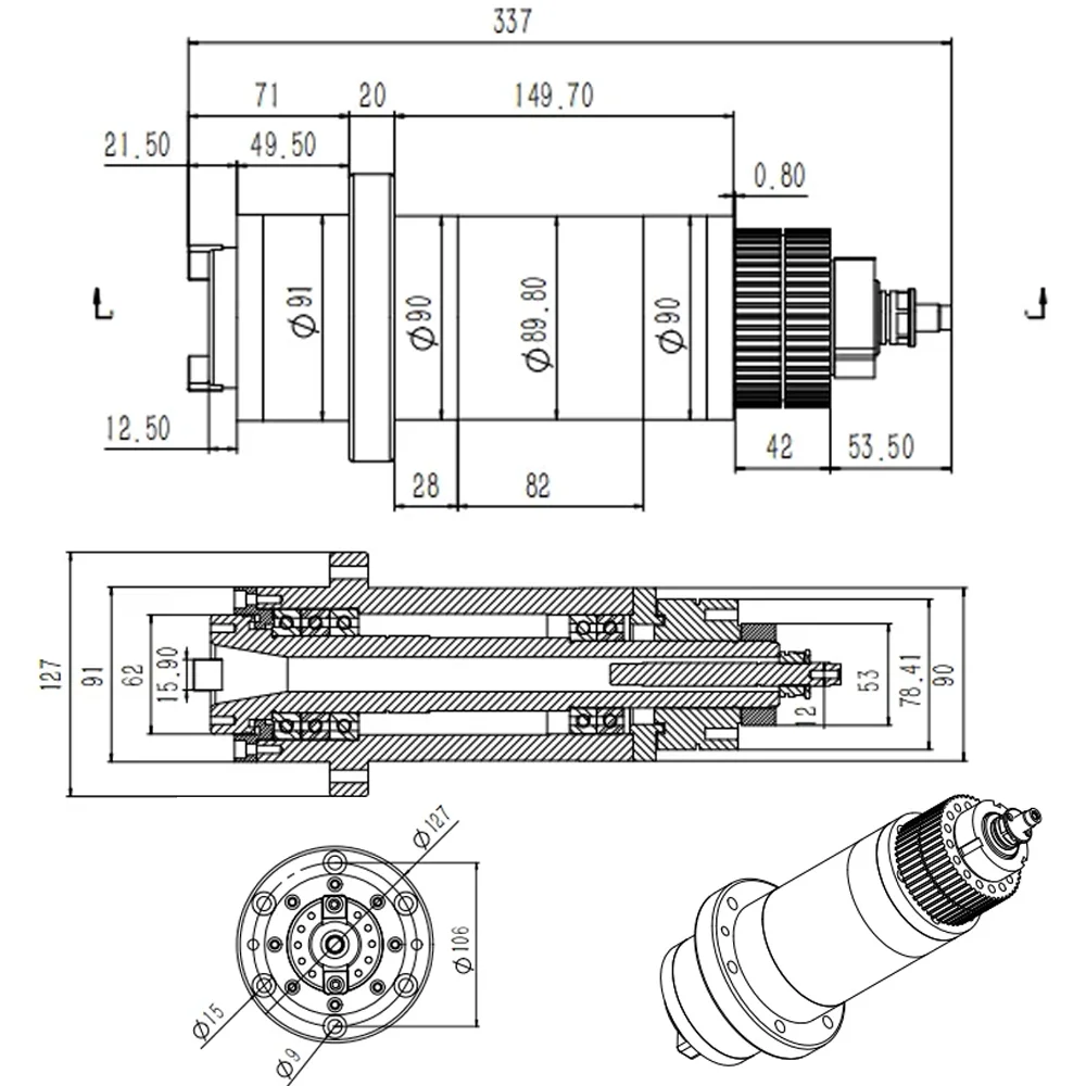 Yofuly BT30 ATC Spindle Motor 8000 RPM