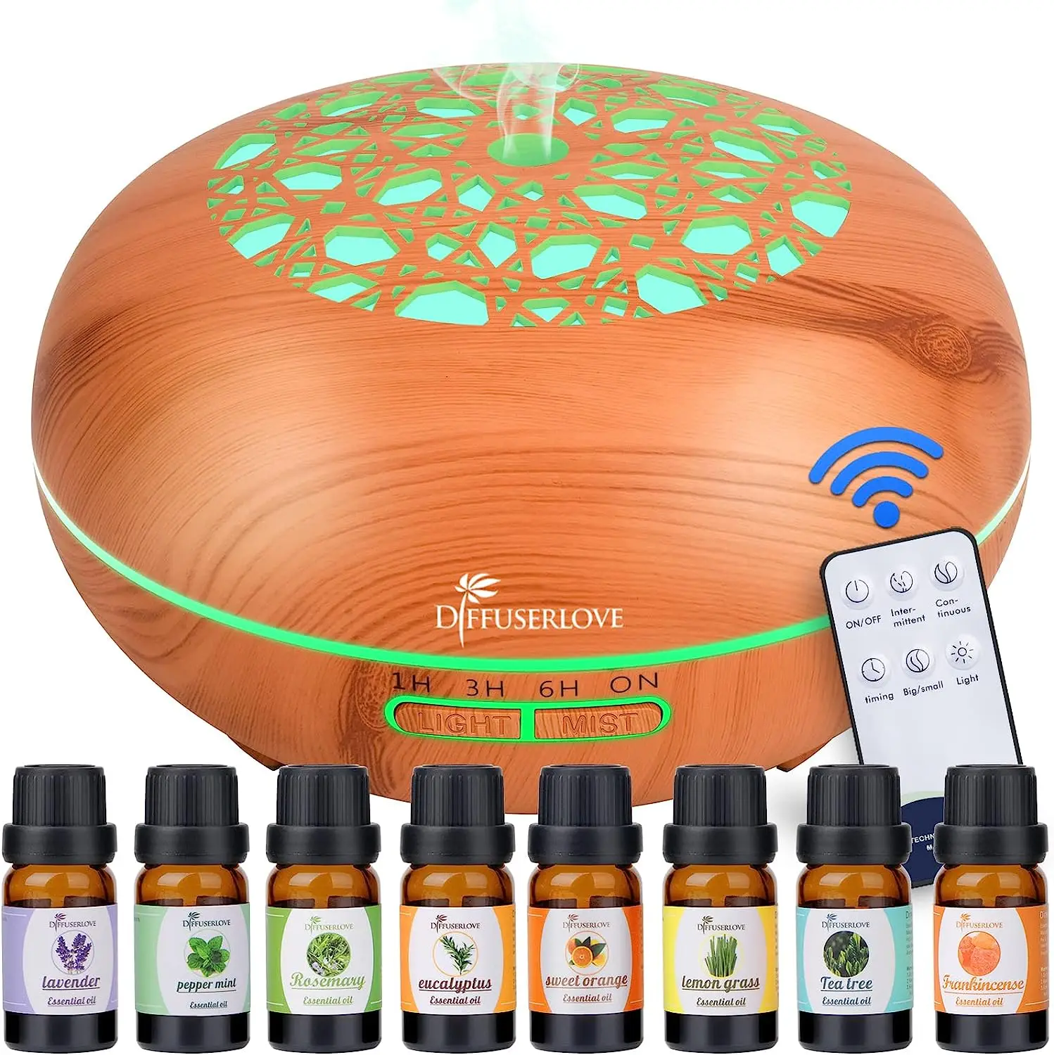 

Difusor Humidificador Aceites Esenciales 550ML Control Remoto Difusor de Grano de Madera Humificador de Aromas Niebla fría con