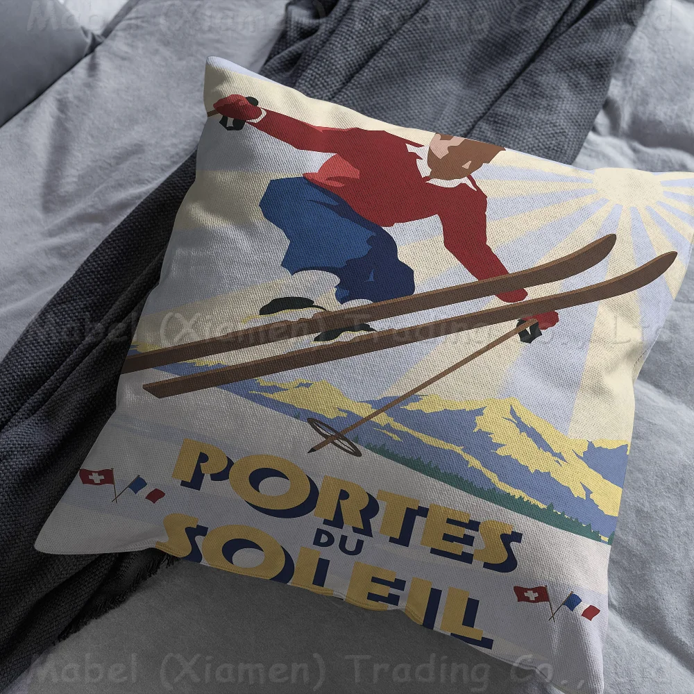 Zermatt Chamonix Skiing Art Cushion Cover Pillowcase Upholstery Sofa Throw Pillow Home Decor Pillowcas