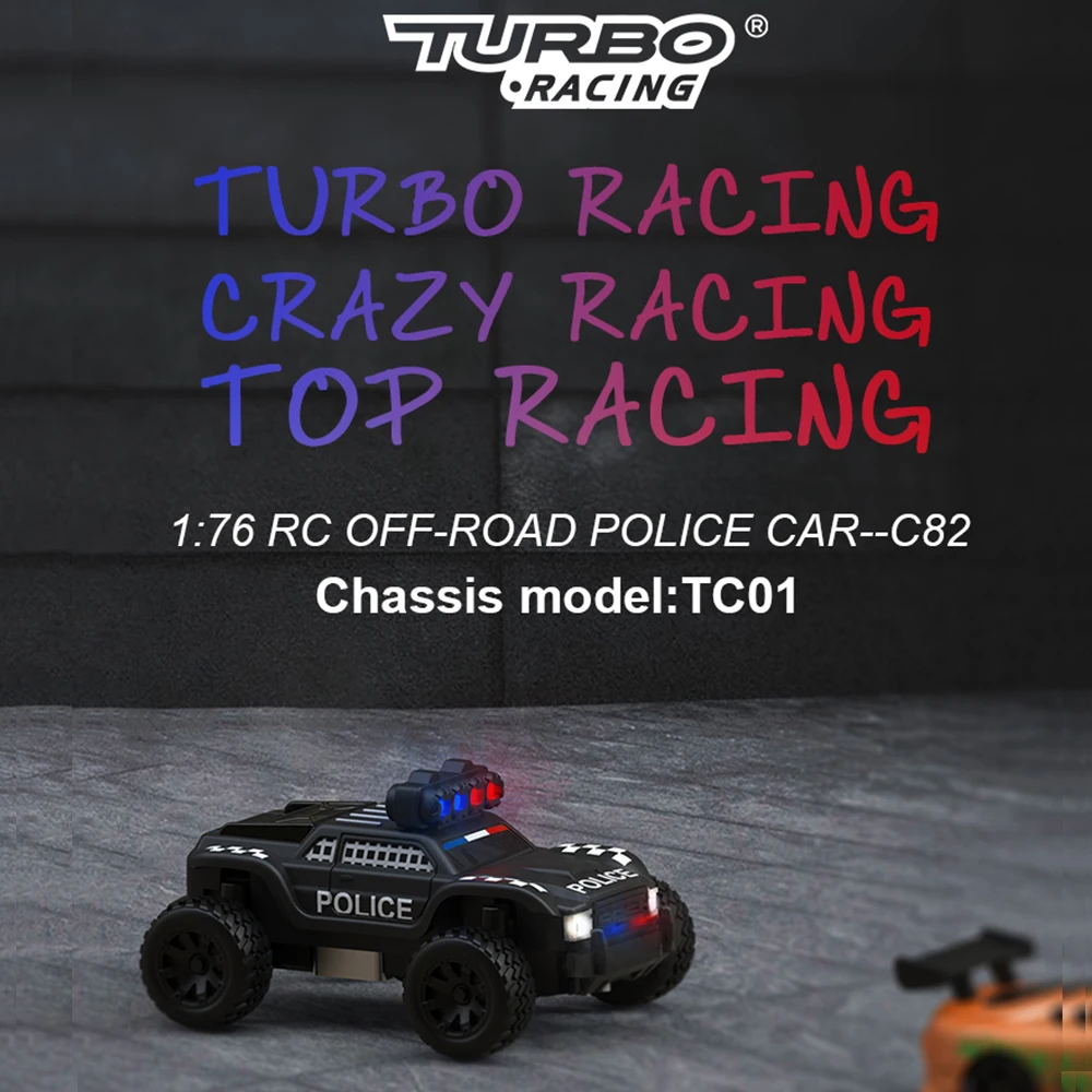 Turbo Racing 1:76 C82 RC Police Car Remote Control Truck Car Full Proportional RTR Kit Toys With Three Kinds of Cool Lights