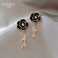 french romantic black white camellia metal branch dangle earrings 2022 fashion flower accessories for womens elegant jewelry