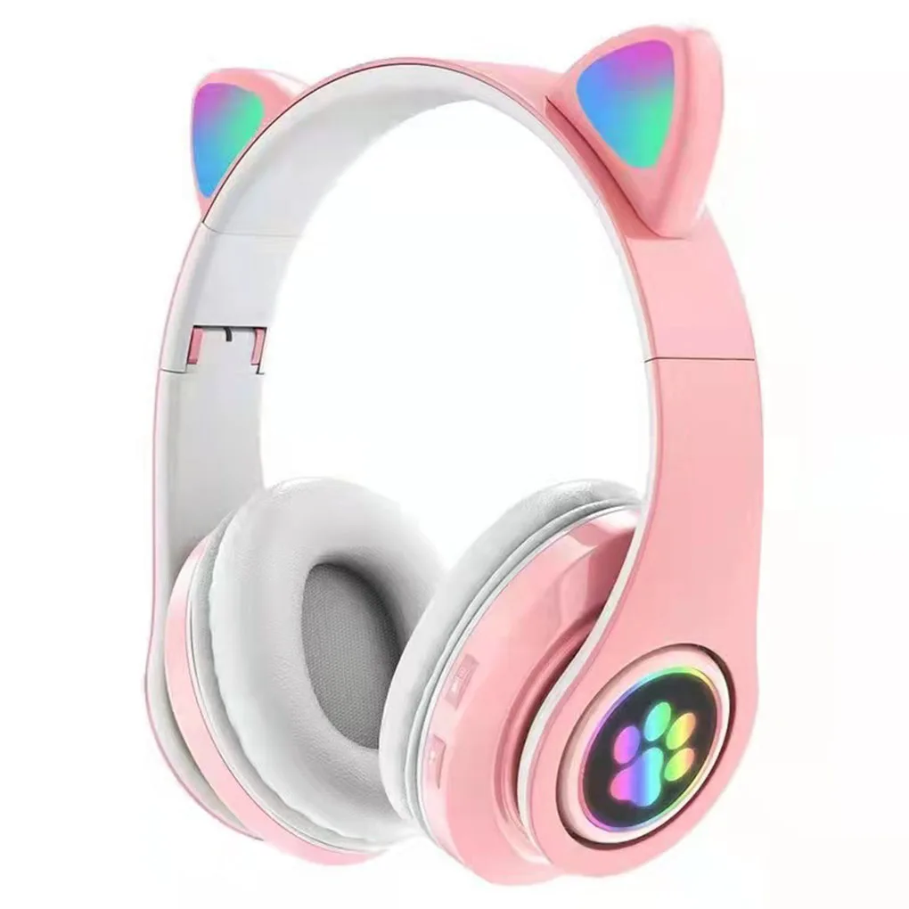 RGB Light Cute Cat Wireless Headphone with Mic control LED Girl Stereo Music Earphone Phone Bluetooth-compatible Headset