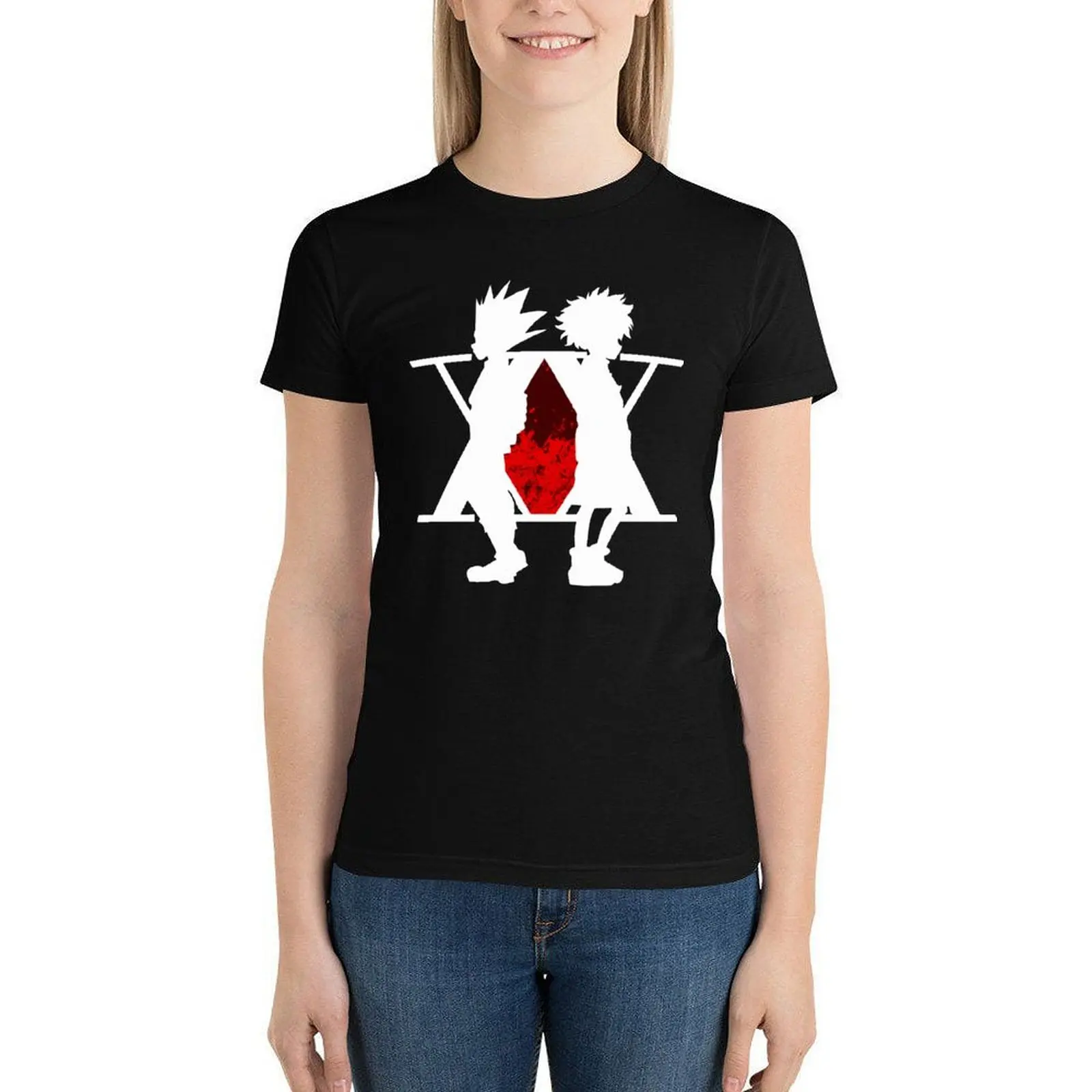 

HXH TWIN HUNTER Tee Shirt Gon Freecss Back to Back 100 Cotton Plus Size Ladies T Shirt Short-Sleeve Simple T-Shirt