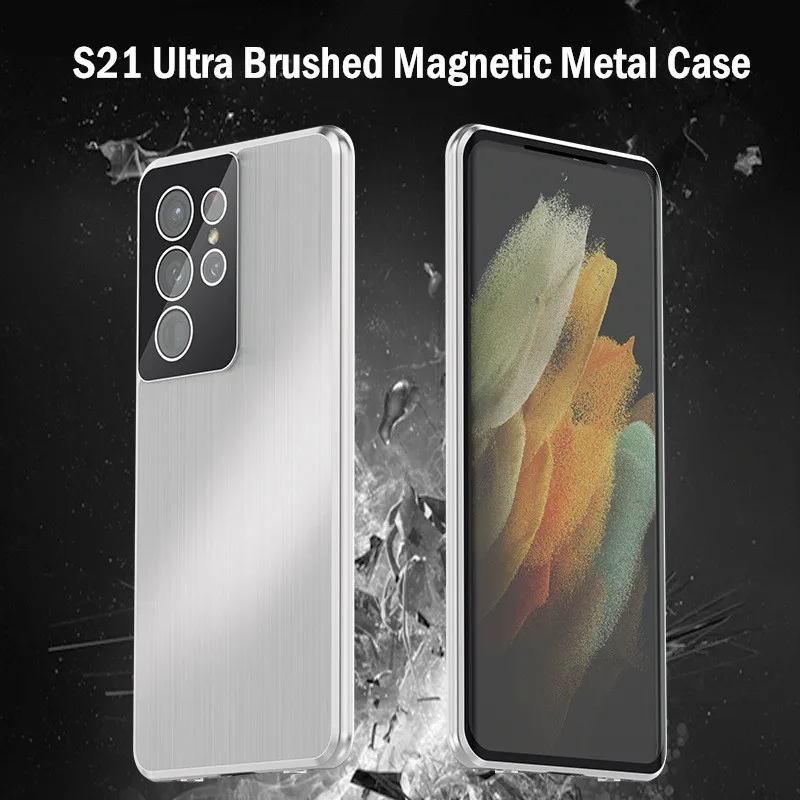 

Shockproof Brushed Magnetic Metal Case For Samsung Galaxy S21 Ultra 5G Case Glass Cover For Samsung S21 Ultra Armor Mobile Coque