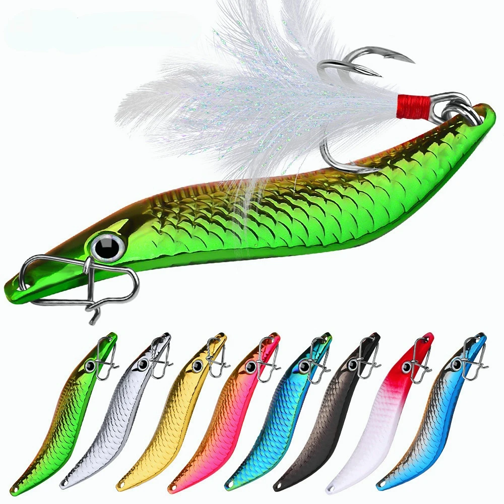 

Metal VIB Leech Spinners Spoon Lures 7g 10g 15g 20g Artificial Bait with Feather Hook Night Fishing Tackle for Bass Pike Perch