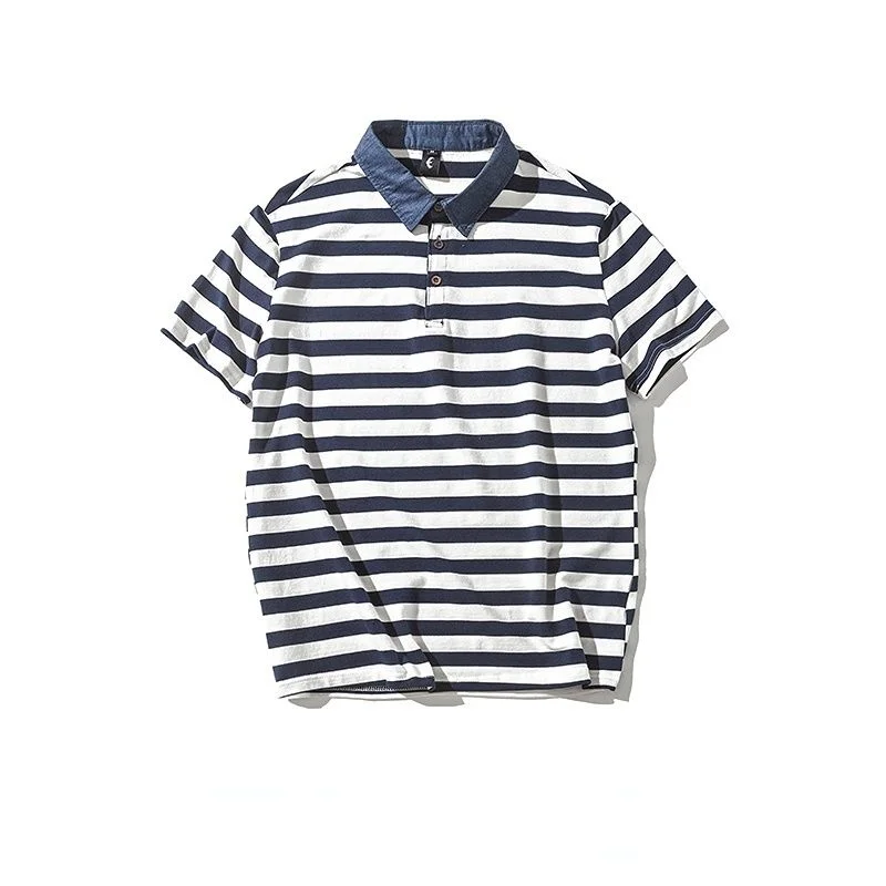 

Рубашка-поло мужская с коротким рукавом, уличная мода в японском стиле, Повседневная Свободная лацкана, топ в полоску