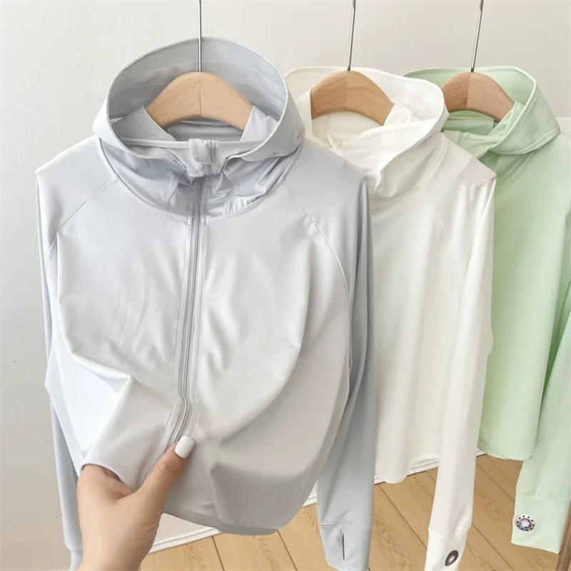 

Ice Silk Sunscreen Clothin Women Long-Sleeved Outdoor Breathable Tee Shirt Hooded Jacket Thin Quick-Drying Sport Cycling Jacket