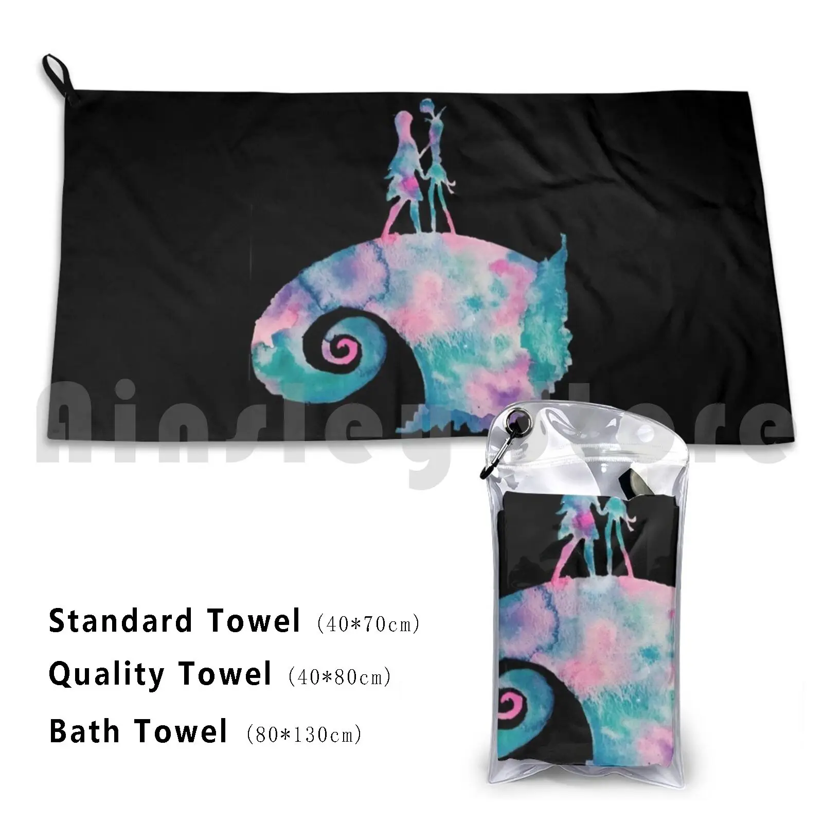 

Акварельный кошмар (черный) пользовательское полотенце банное полотенце Кошмар перед Рождеством Кошмар Рождество Тим