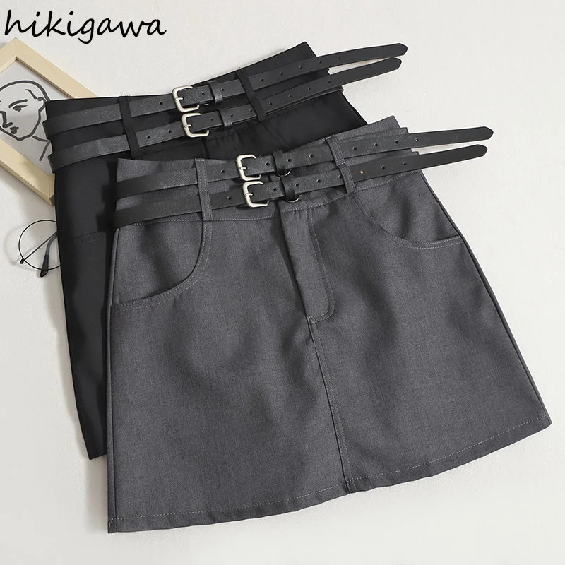 

Double Belt Suit Skirt for Women 2023 Faldas Mujer De Moda High Waist Bodycon Mini Skirts Temperament Fashion Summer Jupe 27m537