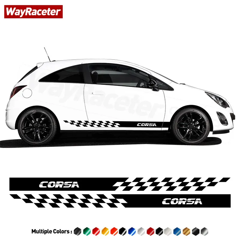 

2 Pcs Door Side Stripes Skirt Sticker Carbon Fiber Vinyl Graphics Decal For Opel Corsa C D E F Sport VXR OPC Accessories