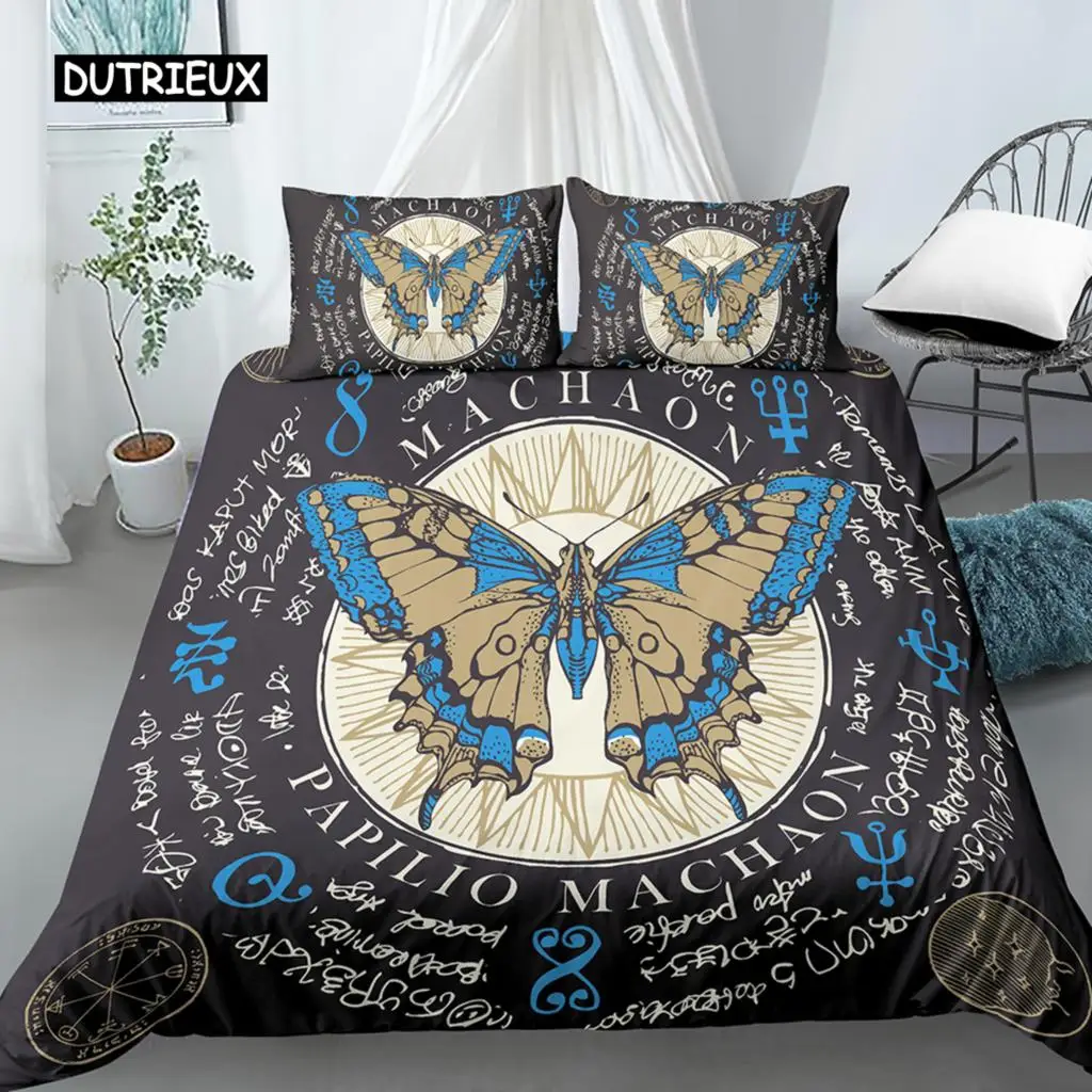 Boho Butterfly Duvet Cover Set Sun and Moon Hippie Soft King Queen Size Bedding with Pillow Case 2/3pcs Quilt
