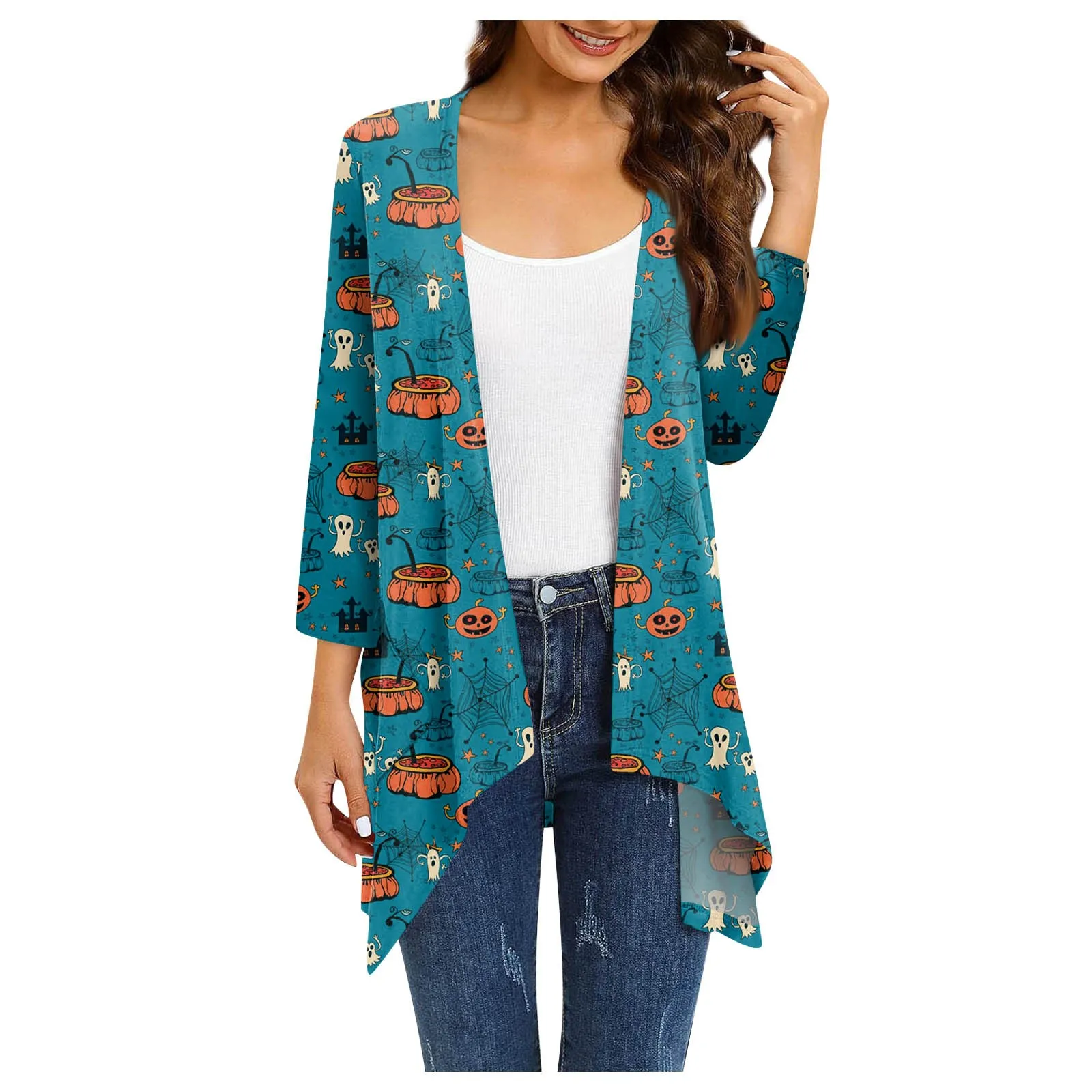 

Women'S Tops Comfortable Halloween Pumpkin Head Ghost Printed Cardigan Clubs Suit For Ladies Suit Set Women Uummatiup Tallurut