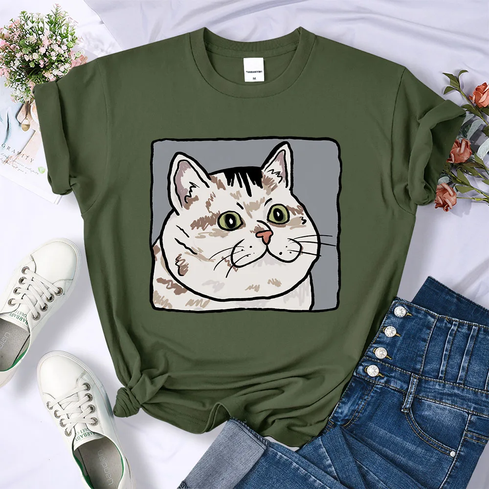 

Cute Dazed Big Face Cat Brand T Shirt Female Summer Breathable Tops Comfortable Fashion Clothes Hot Sale Casual Women Tee Shirts