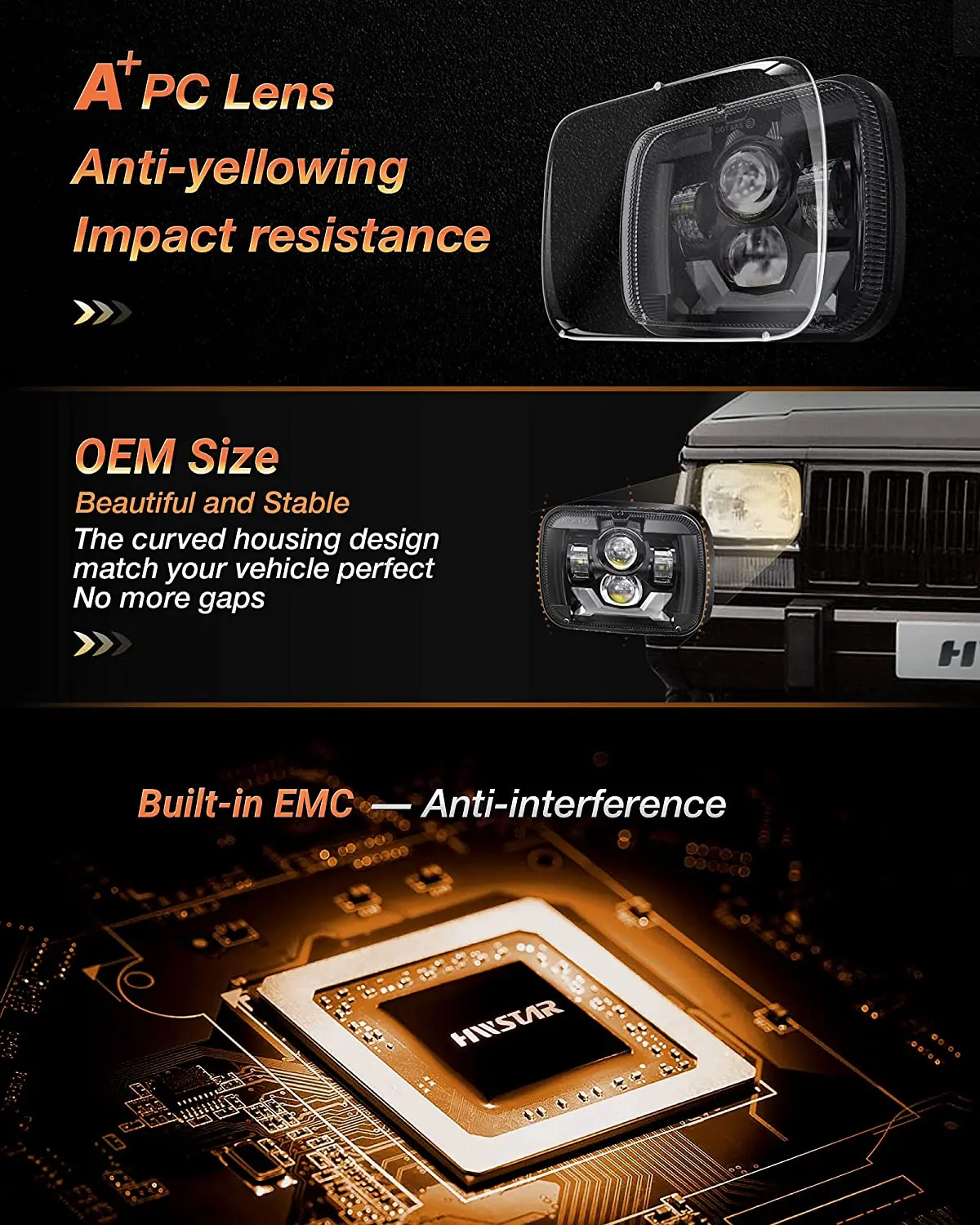 Фото Светодиодные фары 5x7 7x 6 9600LM 180W DOT H6054 w/ DRL поворотный сигнал Hi/Low Sea LED Beam для Jeep Wrangler YJ Cherokee XJ GMC comканалы №5