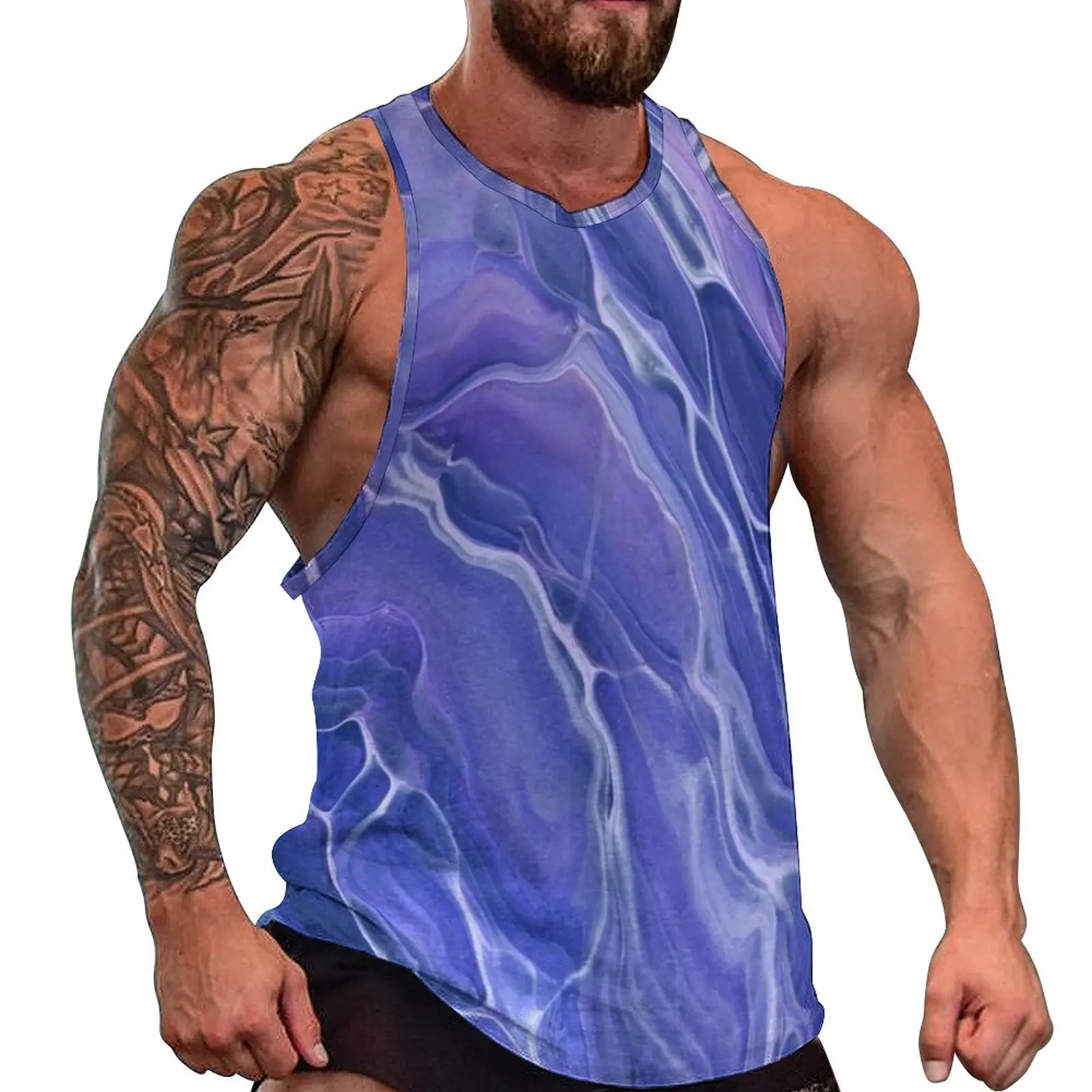 

Lavender Blue Marble Beach Tank Top Fantasy Violet Abstraction Gym Tops Male Design Fashion Sleeveless Shirts Big Size 4XL 5XL