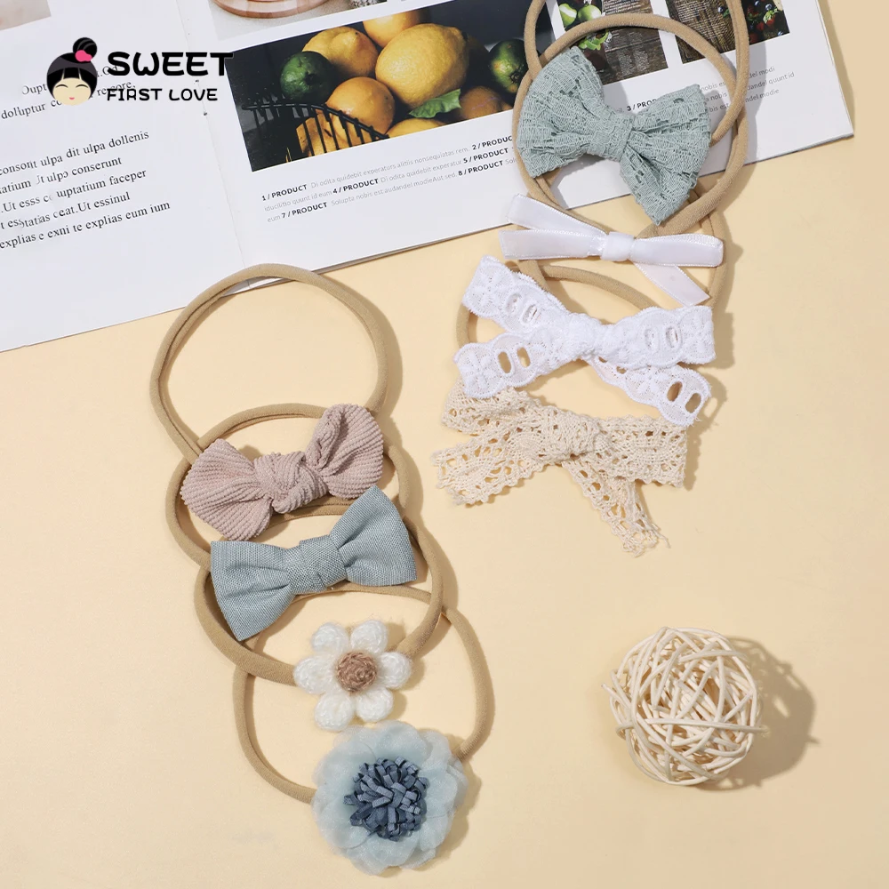 8 шт./комплект Детские нейлоновые повязки для волос с бантом