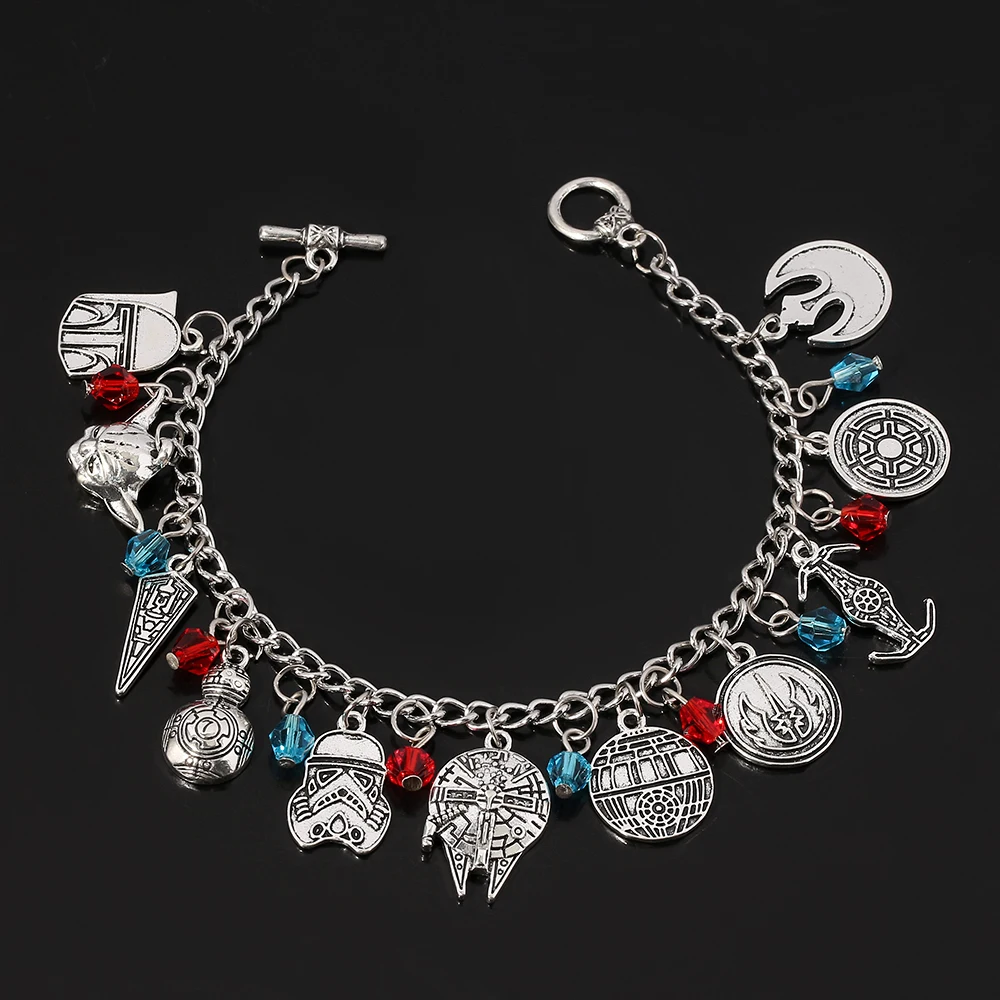 Classic Movie Star Wars Bracelet Jedi Knight Death Star Imperial Stormtrooper Star Destroyer Pendant Bracelet for Boy Girl