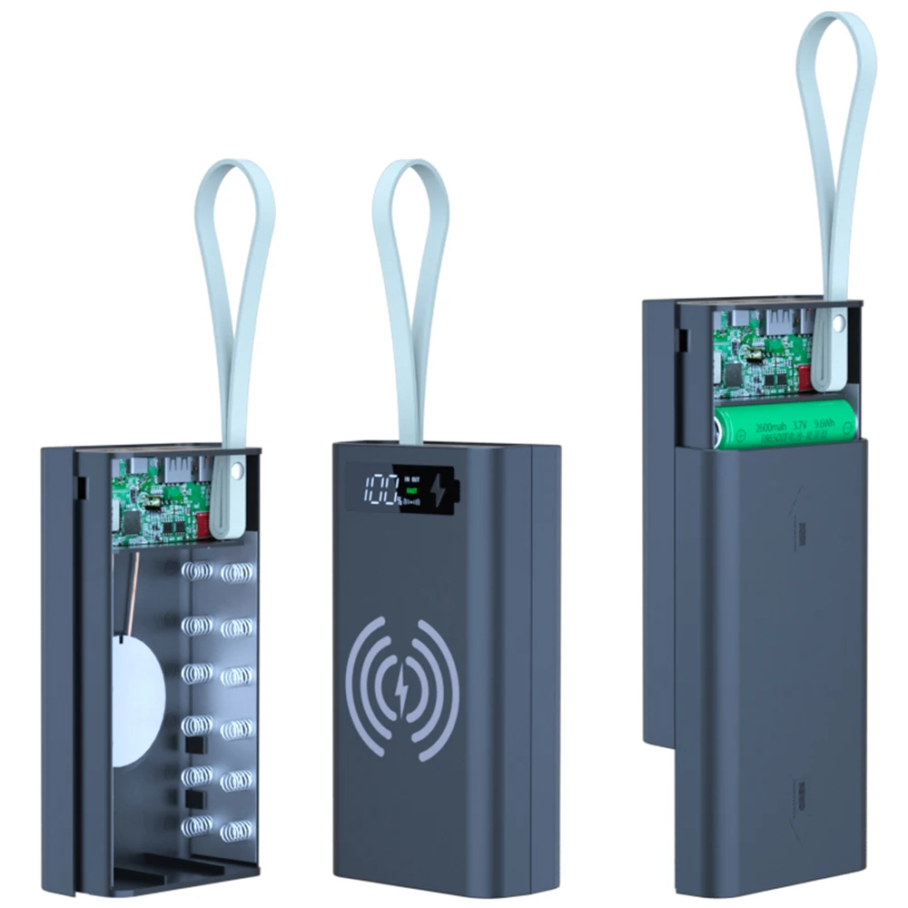 

12X18650 Rechargeable Battery Case with Light Wireless Fast Charging Version Removable 18650 Battery Case DIY Power Bank