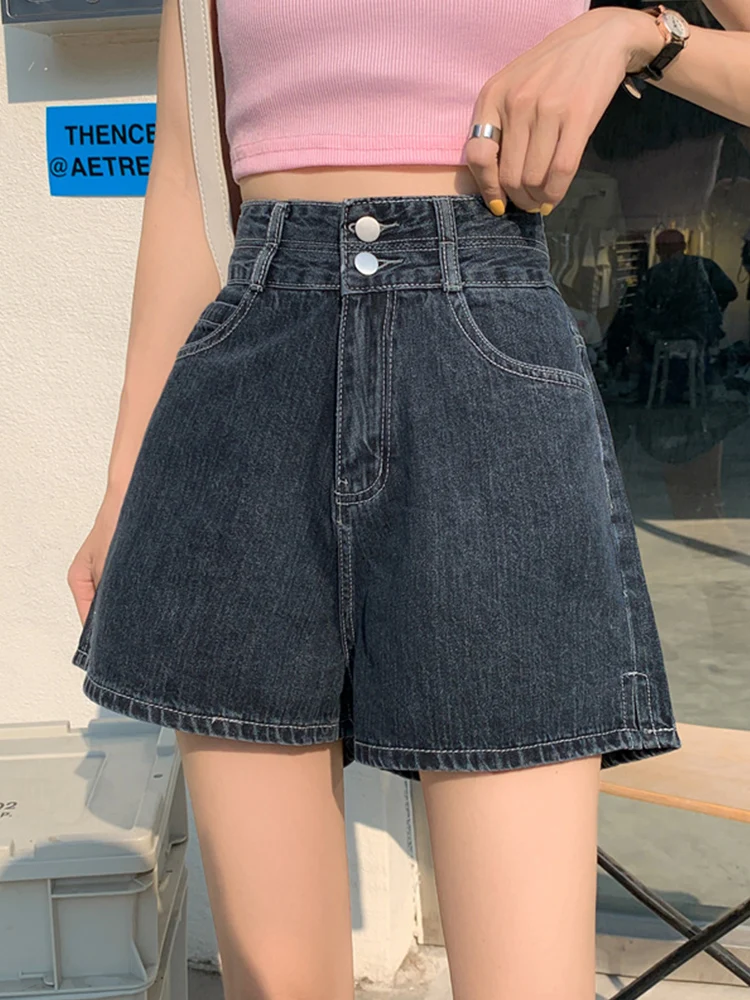 New Spring Summer Women High Waist Wide Leg Denim Shorts Streetwear Female Button Loose Jeans Shorts Bottoms