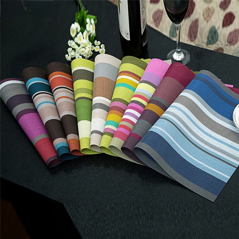 

1PCS Kitchen Dinning Table Placemat Napkins Heat Resistant PVC Stripe Mat for Manteles Doilies Coaster Cup Pad