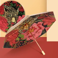 windproof anti uv luxury leopard double layer umbrella 8 ribs retro wooden handle outdoor umbrella for women men parasol gifts