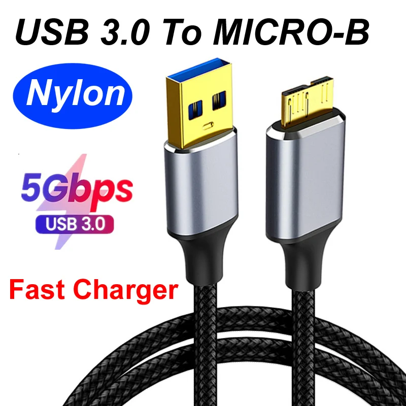 

Nylon USB 3.0 to Micro-B Data Sync Cord Transmission 5Gbps 5V Fast Charger For Samsung mobile Phone SDD Hard Disk Box 0.5/1/2M