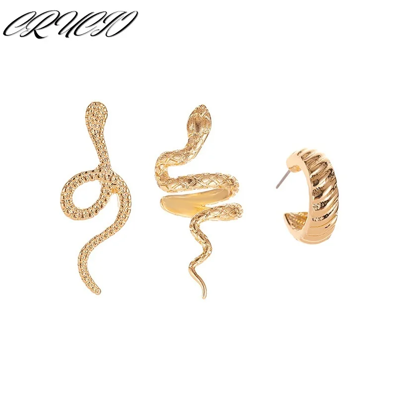 

Creative Hippie Metal Retro Niche Design Diamond Snake Set Ear Clip Earrings Women Girl No Pierced Ears Animal Charms Jewelry