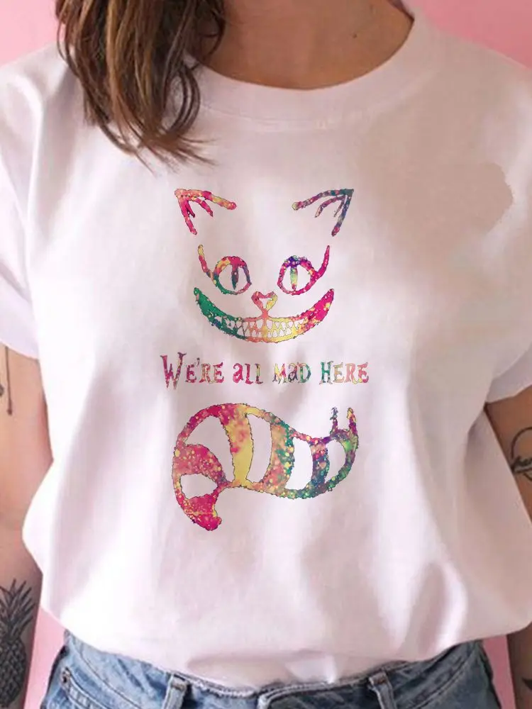 Футболка Disney Summer Women New Products Alice in Wonderland Cheshire Cat Tshirt Модная креативная Harajuku