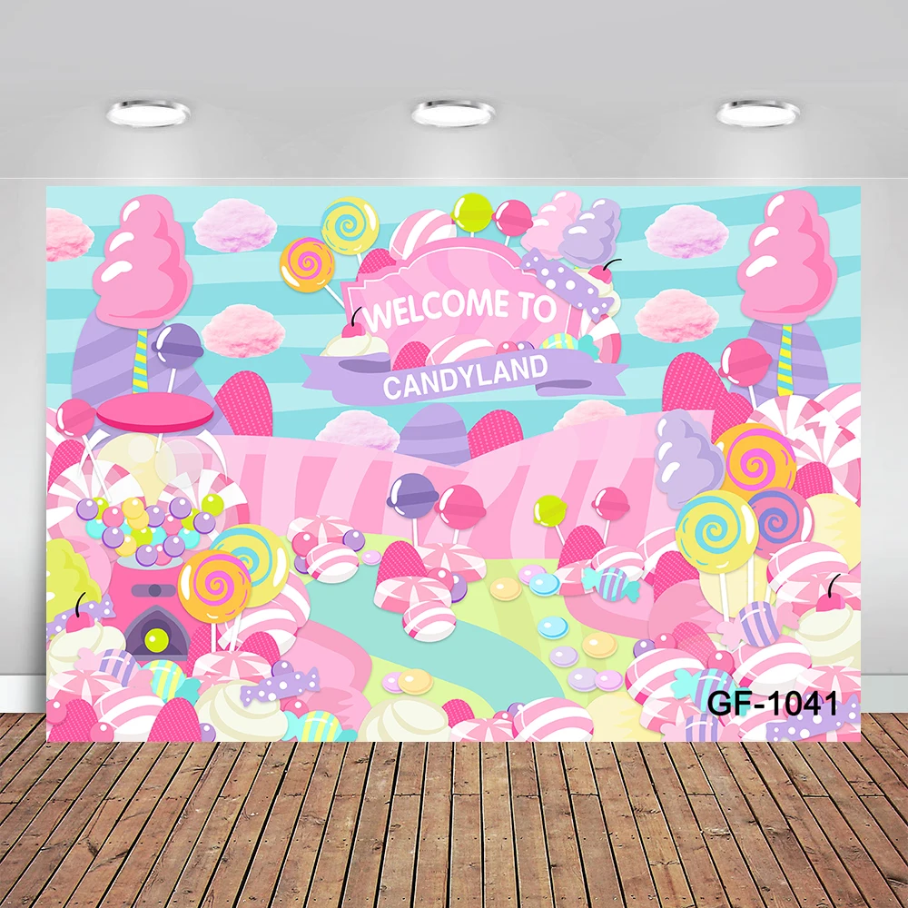 

Candy Theme Birthday Background Photography Welcome To Candyland Baby Child Birthday Party Backdrops Decoration Banner Photocall