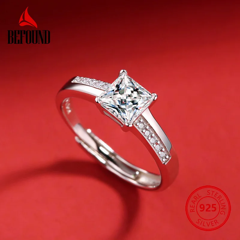

Befound Solitaire Princess Cut Imitation Diamond Ring 925 Sterling Silver Moissanite Engagement Wedding Band Rings for Women