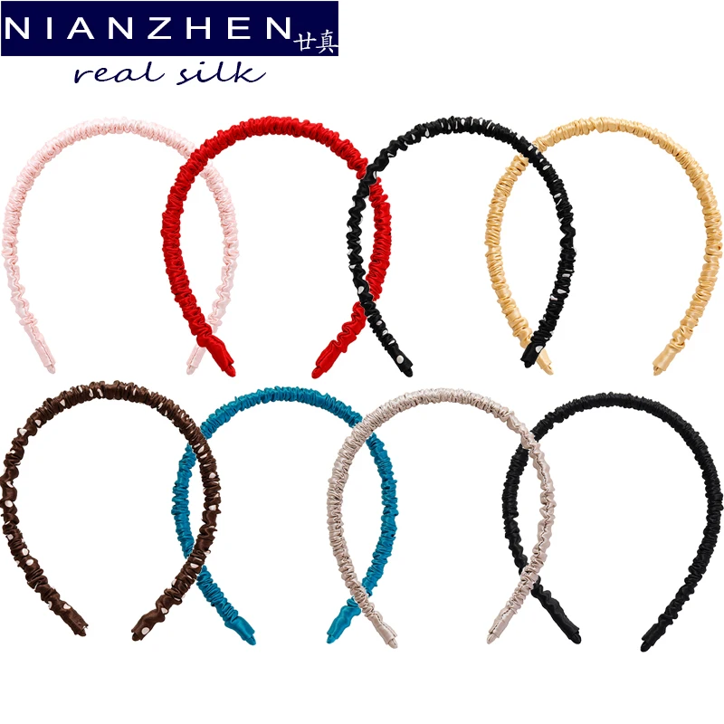 

NIANZHEN Real Silk 8 Pack Hairband Scrunchies Charmeuse Hair Head Rope Rubber Band Accessories Luxurious Color Random 12030
