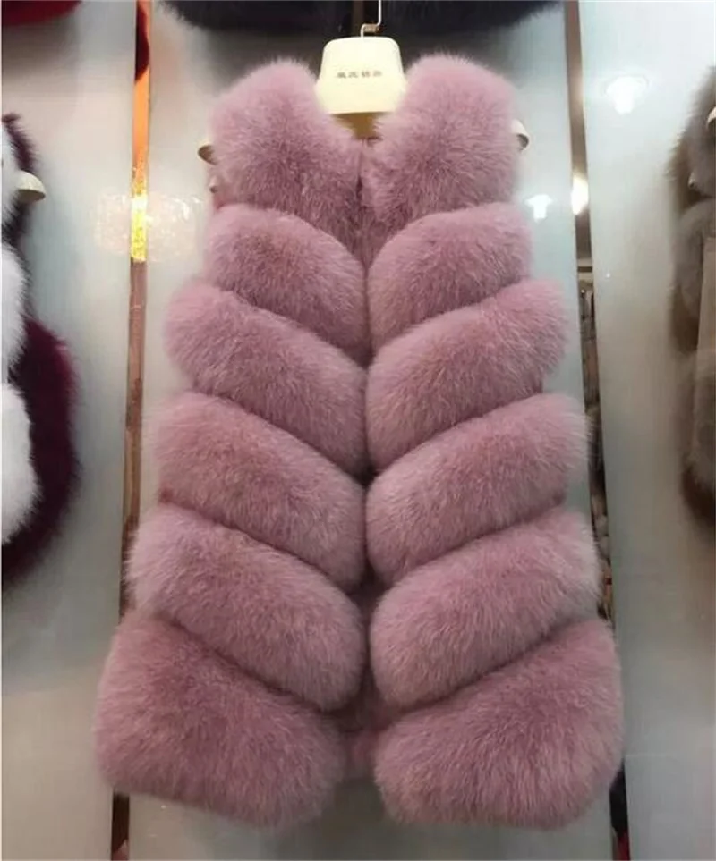 Import Finnish Whole Skin Fox Fur Vest Long Waistcoat Stripes Design Women Sleeveless Coat Winter