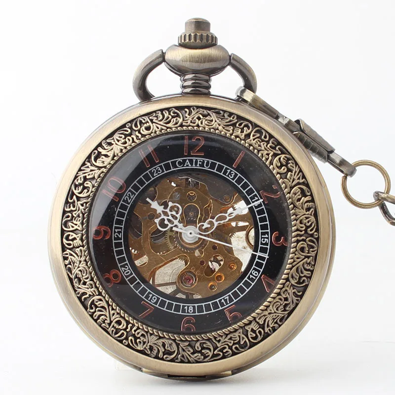 

15 Design 5PCS Luxury Bronze Mechanical Pocket Watch for Men Male Skeleton Steampunk Orologio Man Fob Chain Roman Numeral Clock