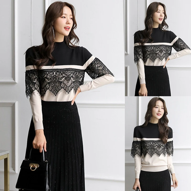 

Women High Collar Pullover Autumn and Winter Sweater Female Loose Knit Sweater Long-Sleeved Top