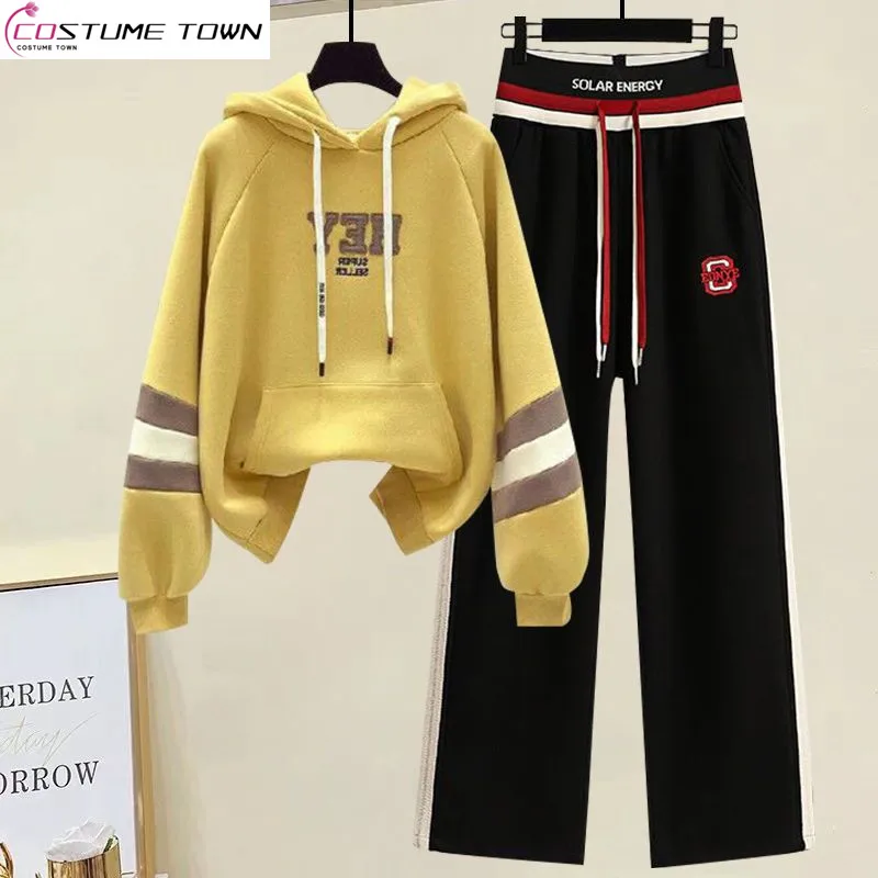 

Women's Suit 2023 Spring and Autumn Embroidered Hooded Panel Top Western-style Casual Sports Pants Slim Two-piece Set